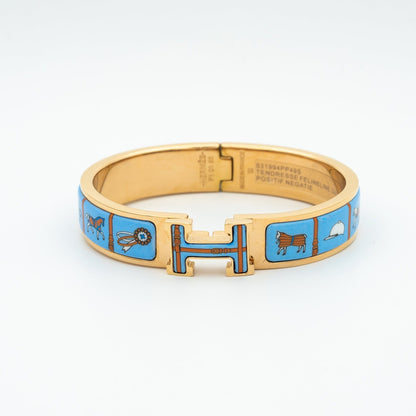 [Resenly Jewelry]H ピンクゴールドブレスレット ブルーセラミック