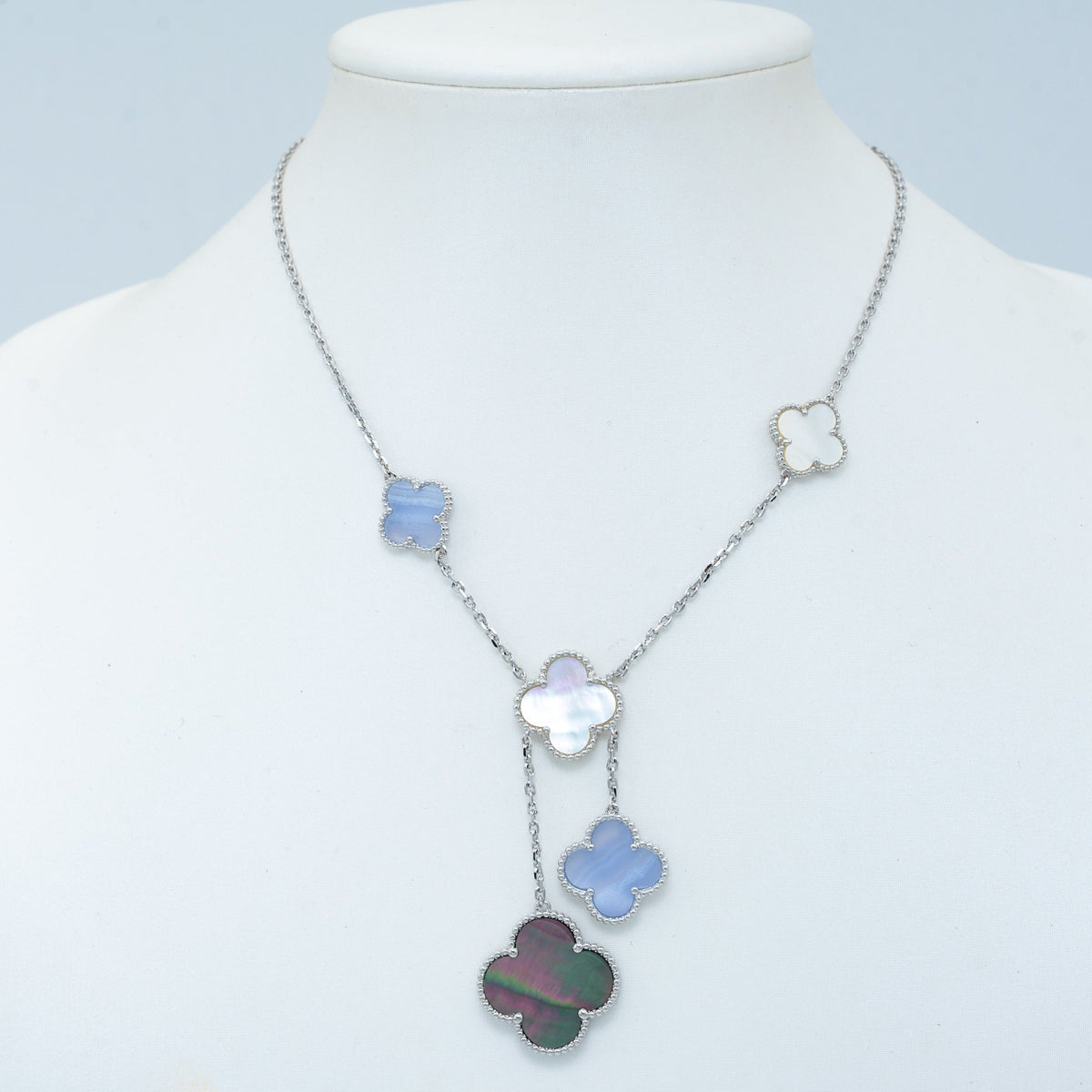 [Resenly Jewelry]CLOVER MOP CHALCEDONY NECKLACE SILVER 6 MOTIF