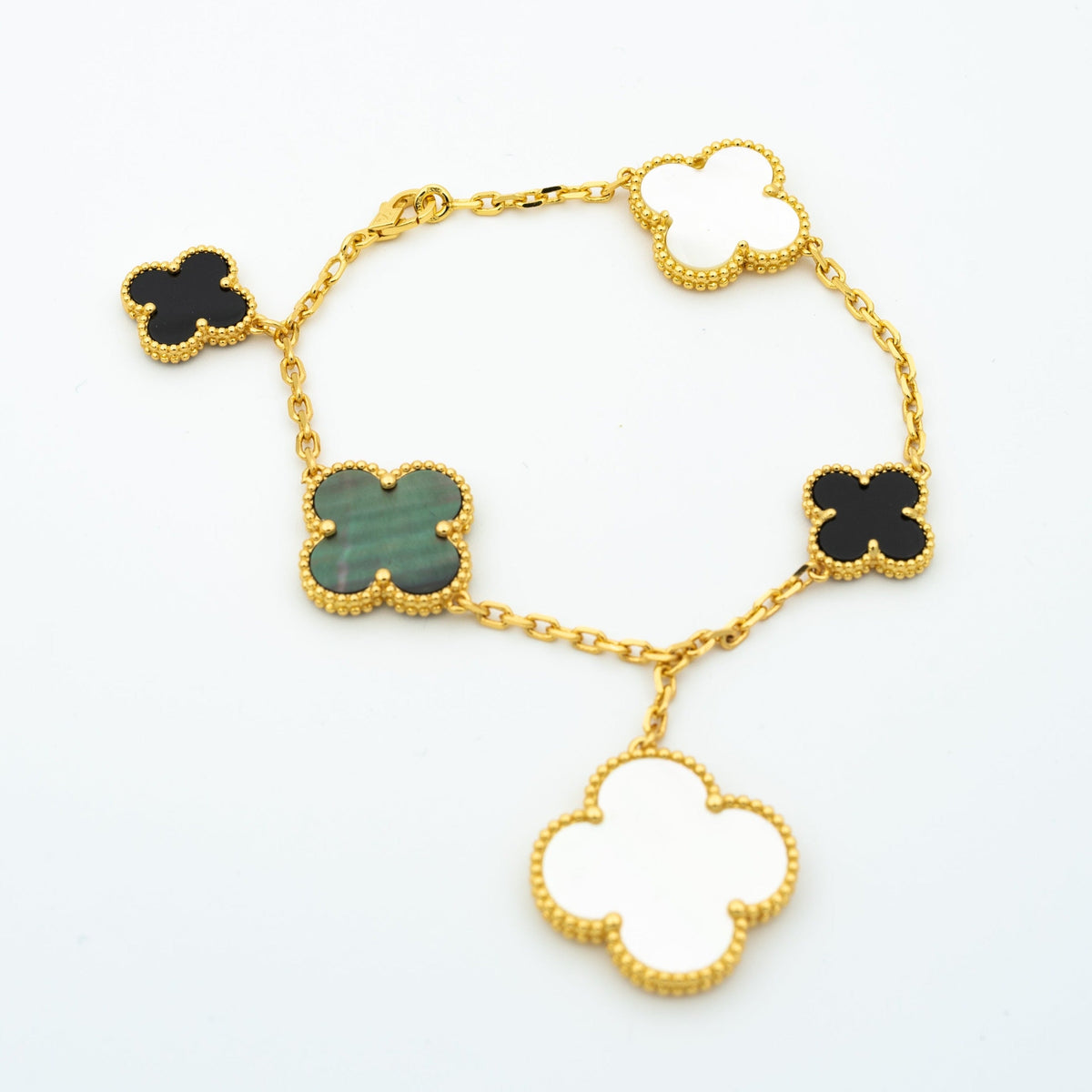 [Resenly Jewelry] クローバーブレスレット 5モチーフ オニキス マザーオブパール