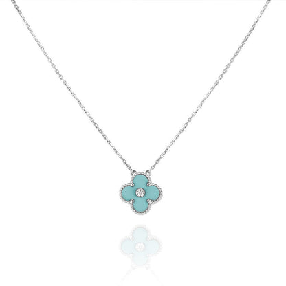 [Resenly Jewelry]クローバー 1 ダイヤモンド ライトブルー シルバーネックレス