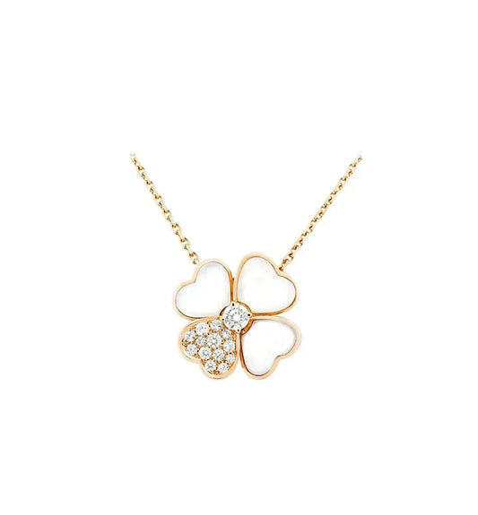 [Resenly Jewelry]CLOVER MOP DIAMOND ROSE GOLD NECKLACE