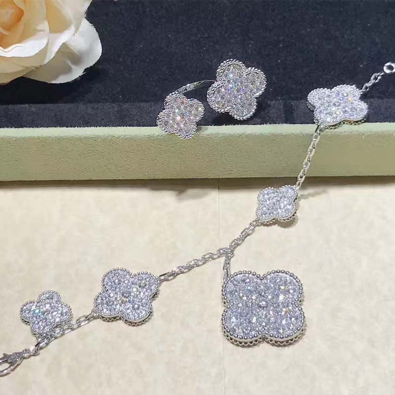 [Resenly Jewelry]CLOVER 6 MOTIFS SILVER DIAMOND BRACELET
