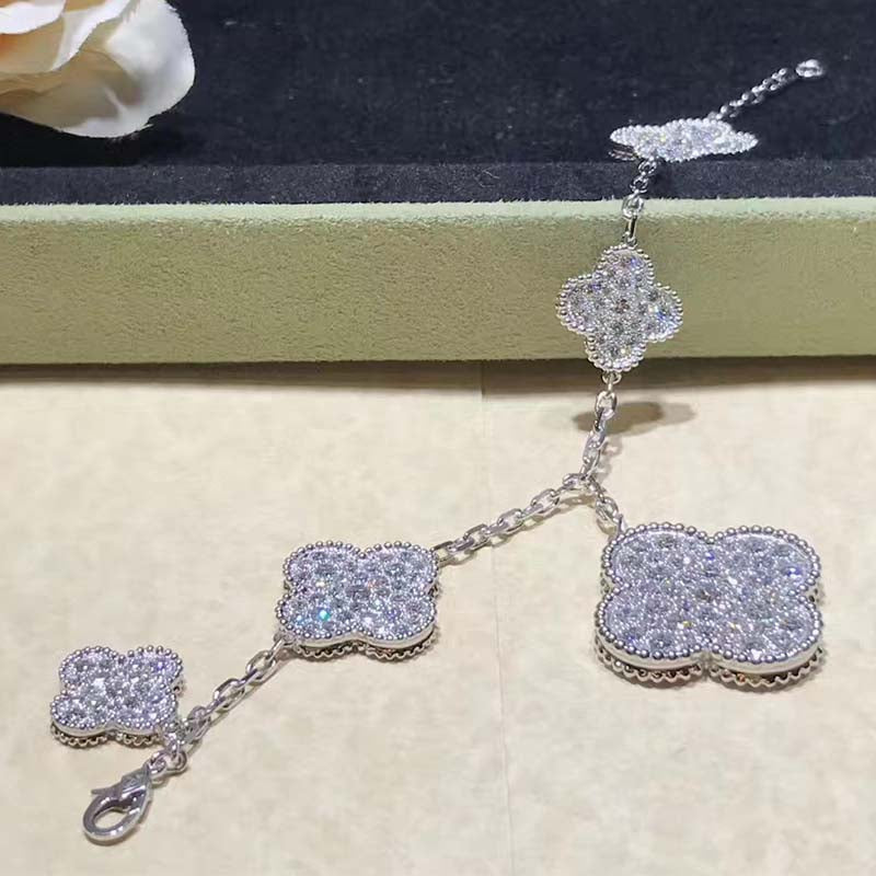[Resenly Jewelry]CLOVER 6 MOTIFS SILVER DIAMOND BRACELET
