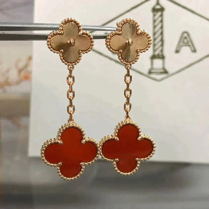 [Resenly Jewelry]クローバー 2モチーフ レーザーカーネリアンピアス