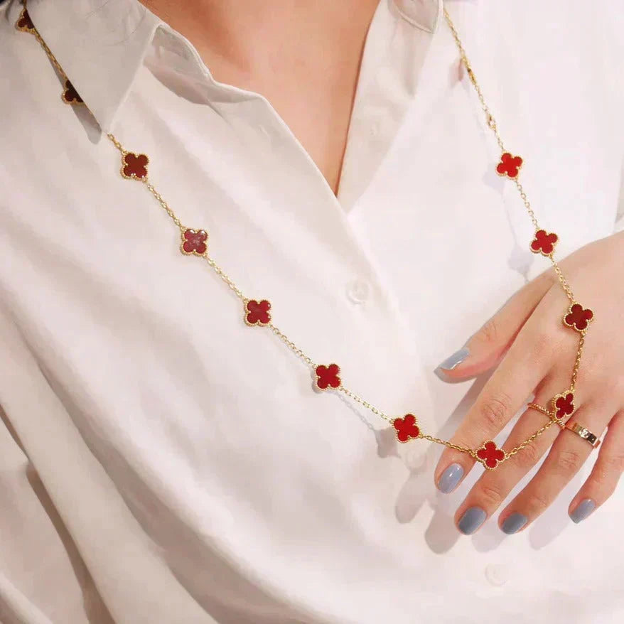 [Resenly Jewelry]CLOVER 20 MOTIFS CARNELIAN NECKLACE