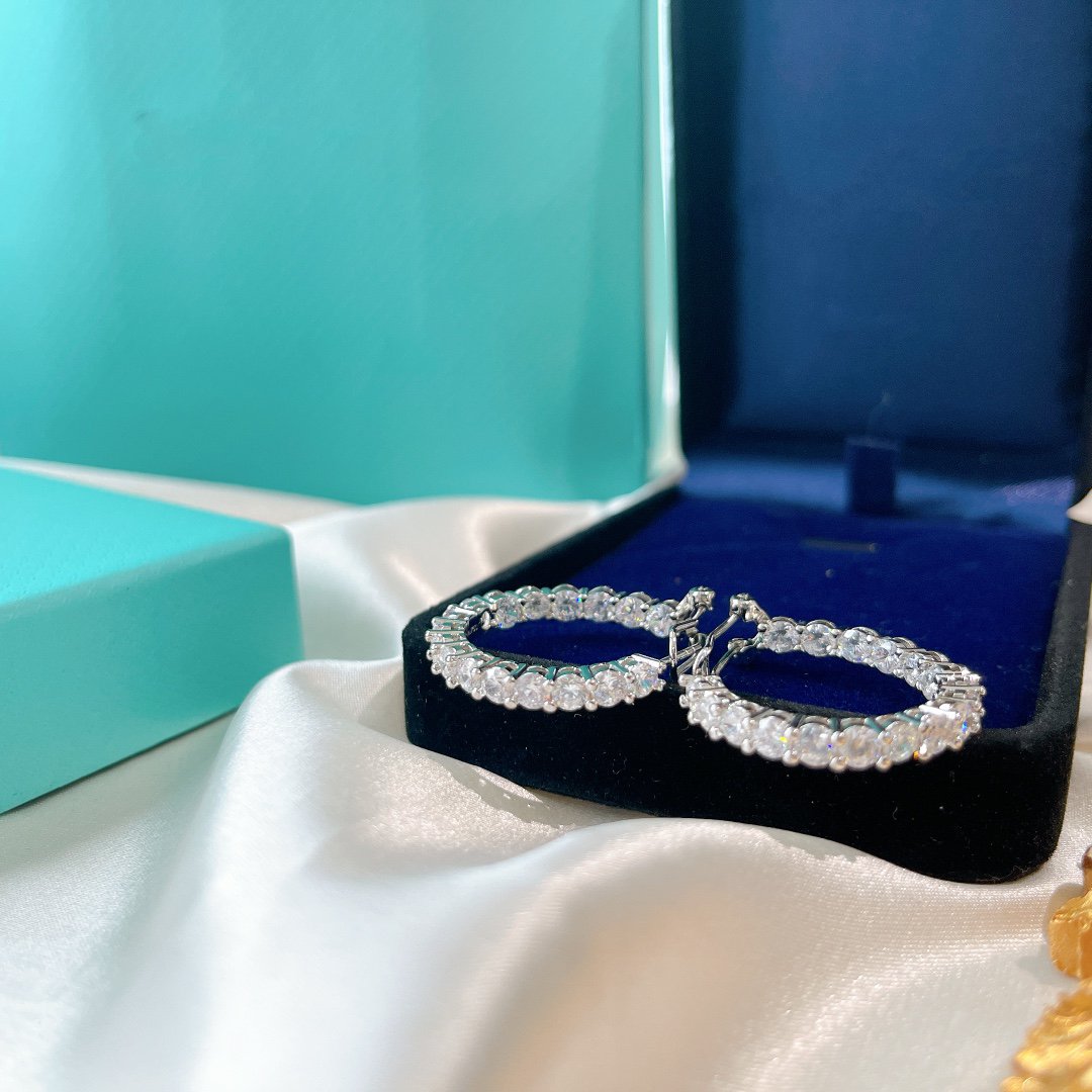 [Resenly Jewelry]SILVER DIAMOND HOOP EARRINGS