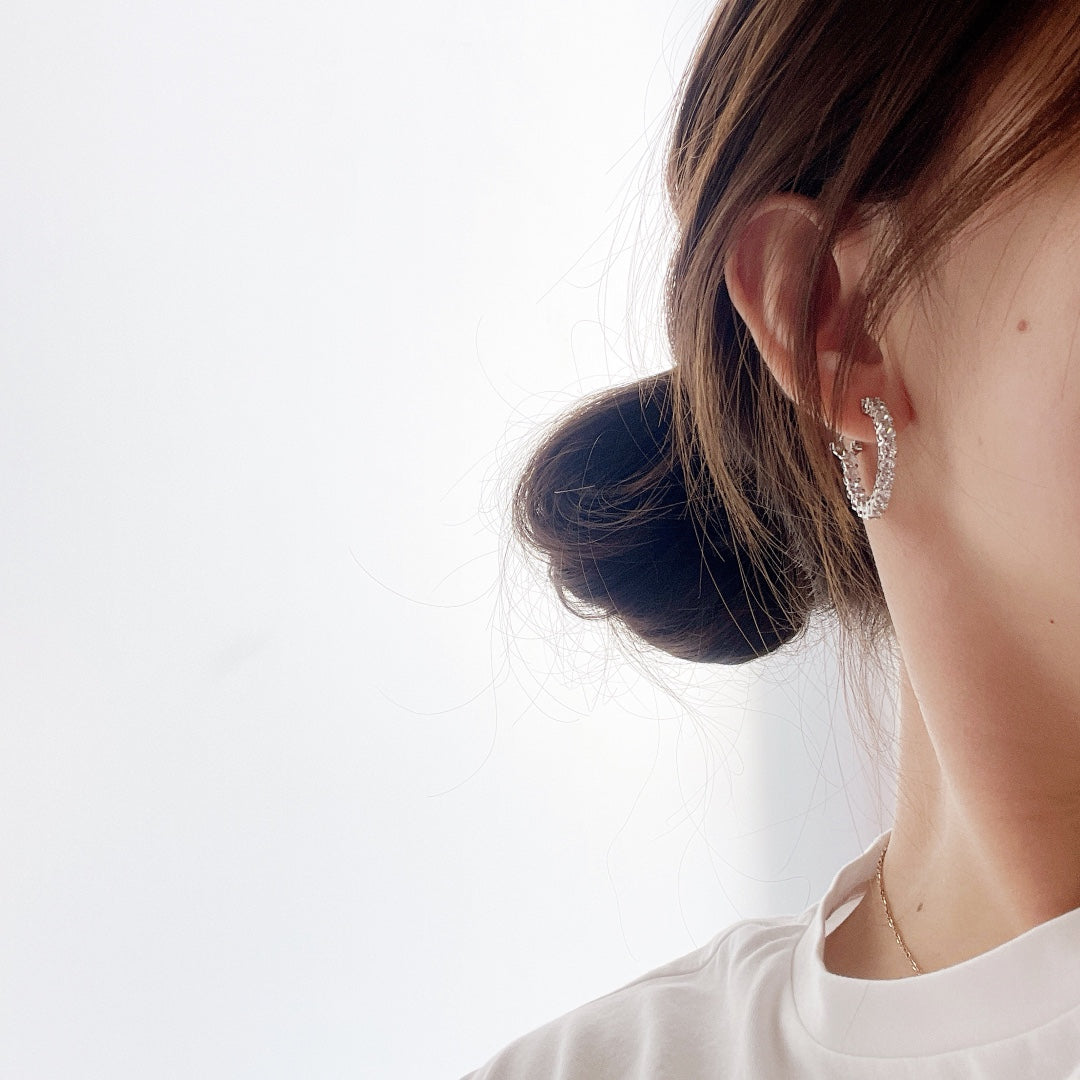 [Resenly Jewelry]SILVER DIAMOND HOOP EARRINGS