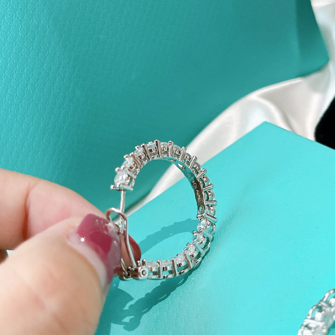 [Resenly Jewelry]SILVER DIAMOND HOOP EARRINGS