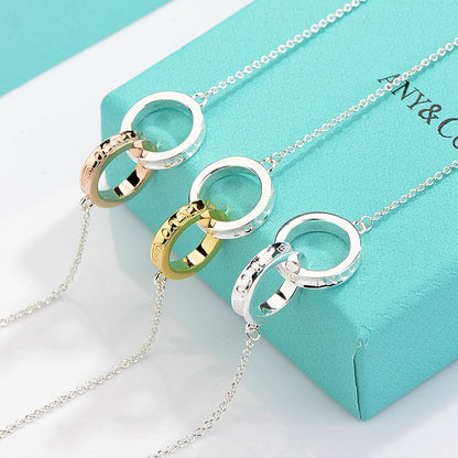 [Resenly Jewelry]NECKLACE FEMALE DOUBLE RING DOUBLE CIRCLE COUPLE PENDANT