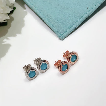 [Resenly Jewelry]TURQUOISE CIRCLE WHITE GOLD EARRINGS
