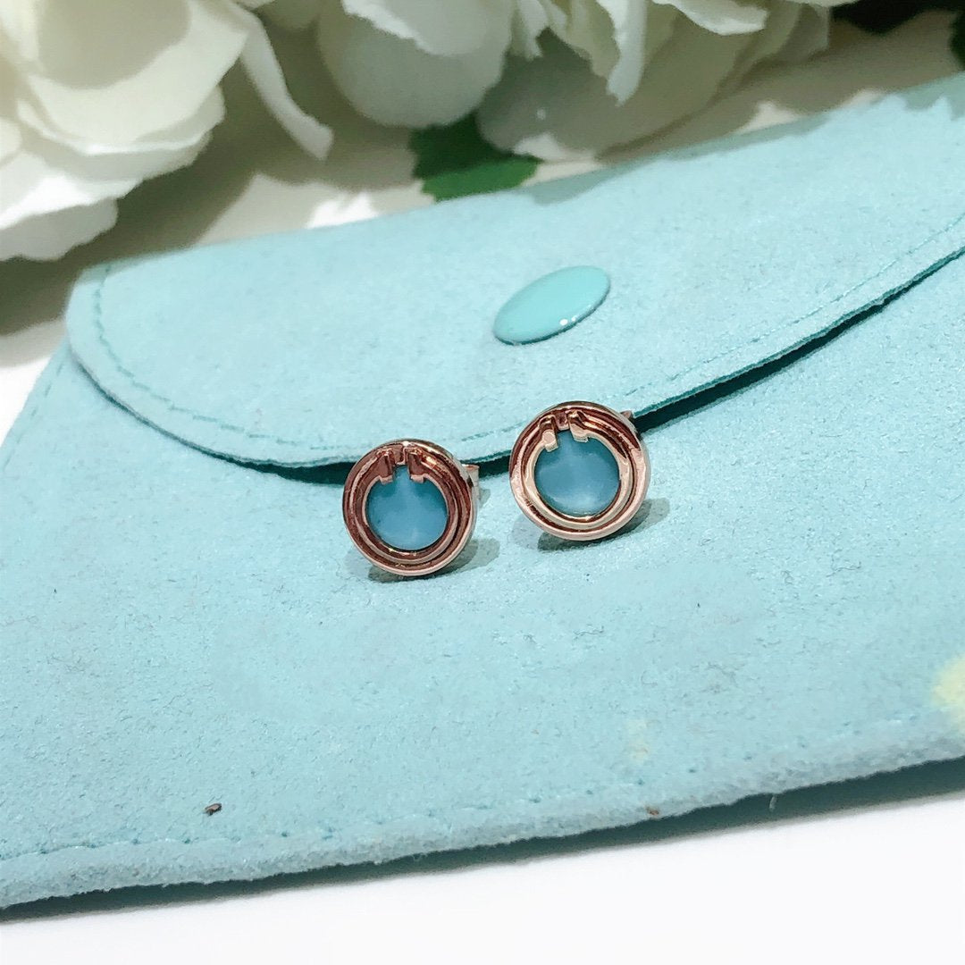 [Resenly Jewelry]TURQUOISE CIRCLE WHITE GOLD EARRINGS