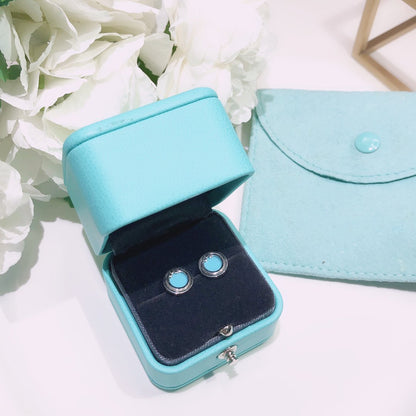 [Resenly Jewelry]TURQUOISE CIRCLE WHITE GOLD EARRINGS
