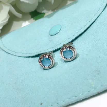 [Resenly Jewelry]TURQUOISE CIRCLE WHITE GOLD EARRINGS