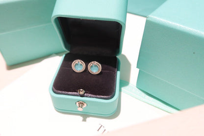 [Resenly Jewelry]TURQUOISE CIRCLE WHITE GOLD EARRINGS