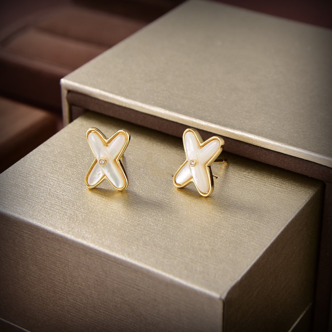 [Resenly Jewelry]JEUX DE WHITE MOP GOLD DIAMOND EARRINGS
