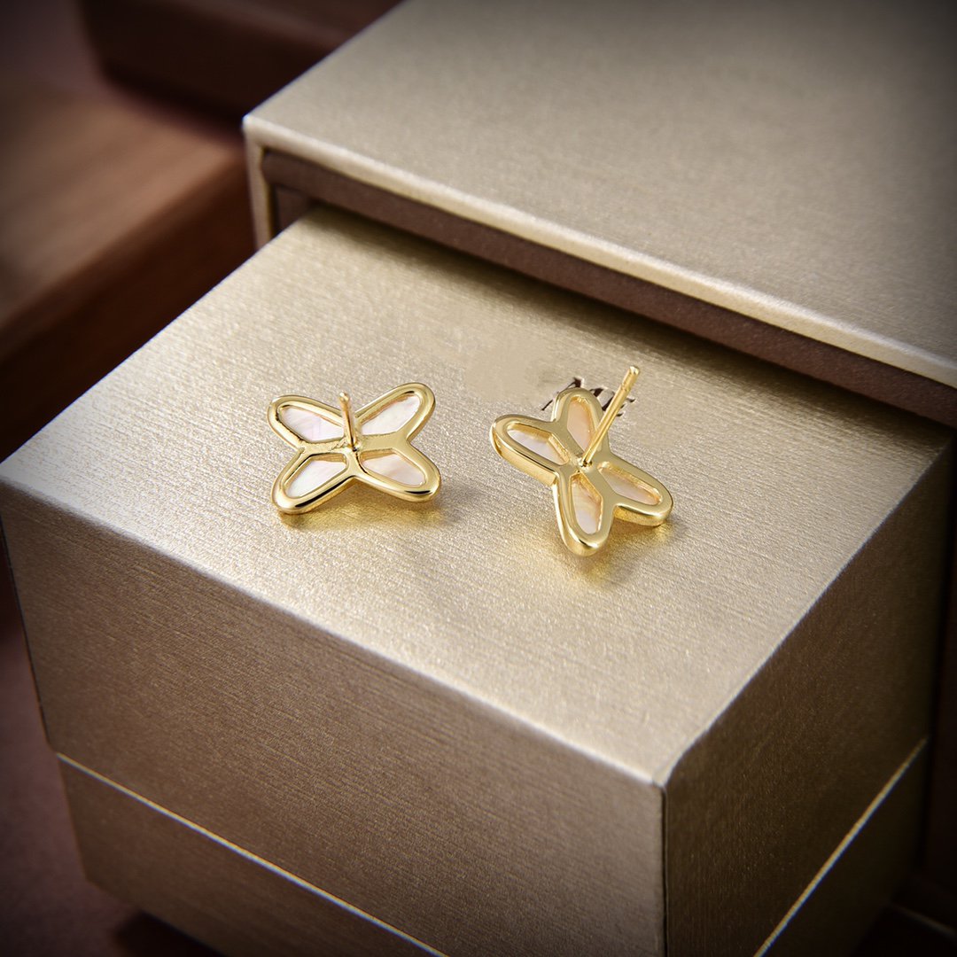 [Resenly Jewelry]JEUX DE WHITE MOP GOLD DIAMOND EARRINGS
