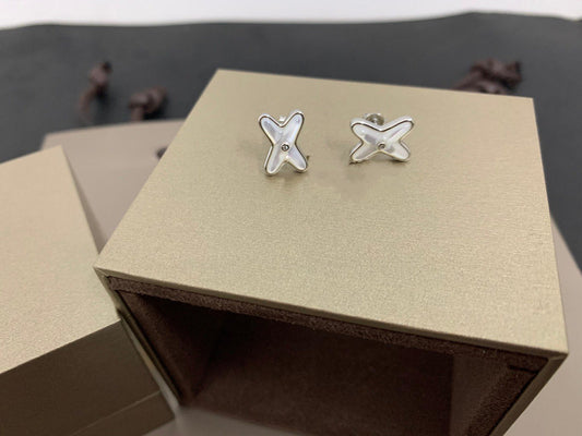 [Resenly Jewelry]JEUX DE WHITE MOP SILVER DIAMOND EARRINGS