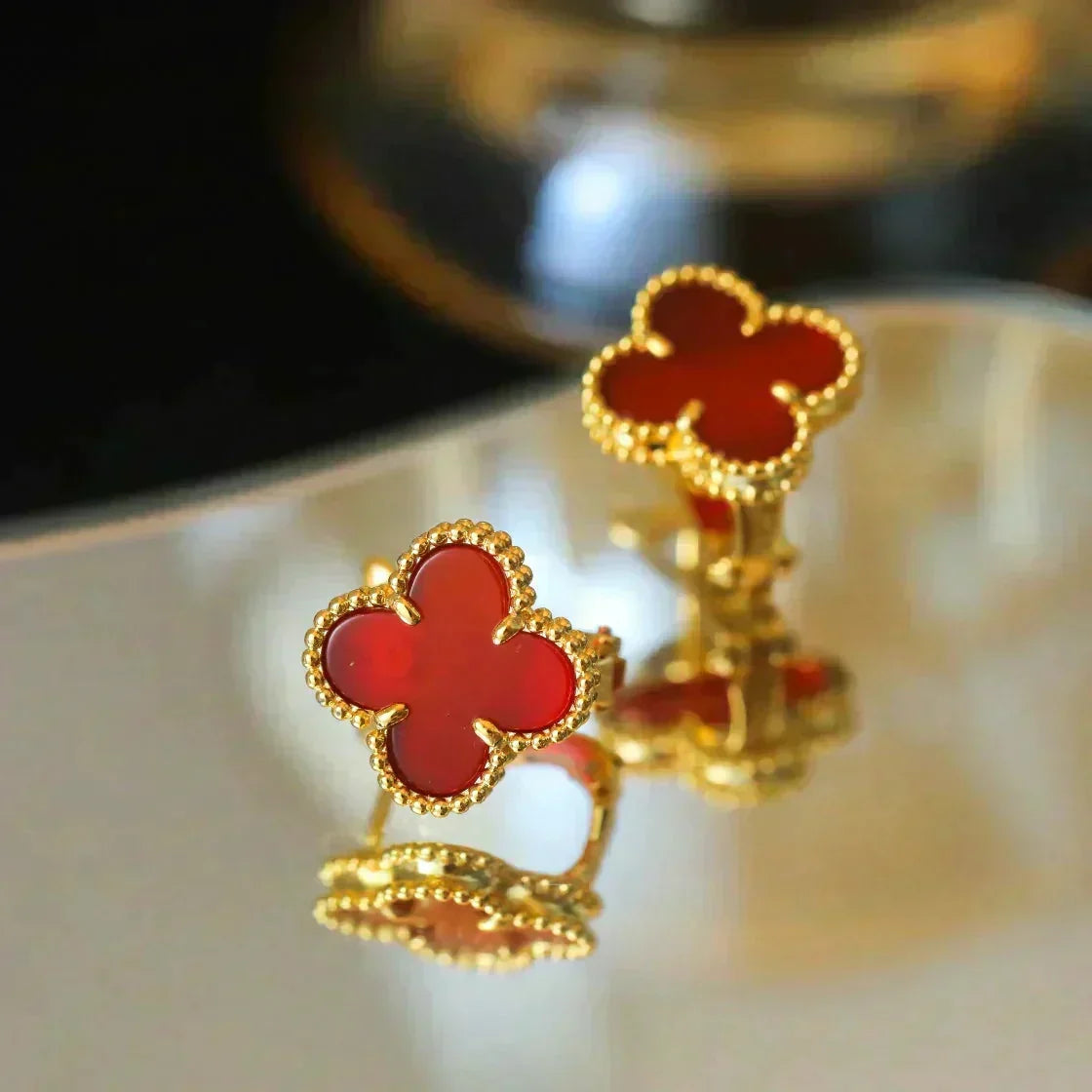 [Resenly Jewelry]CLOVER MEDIUM 1 MOTIFS CARNELIAN  EARRINGS