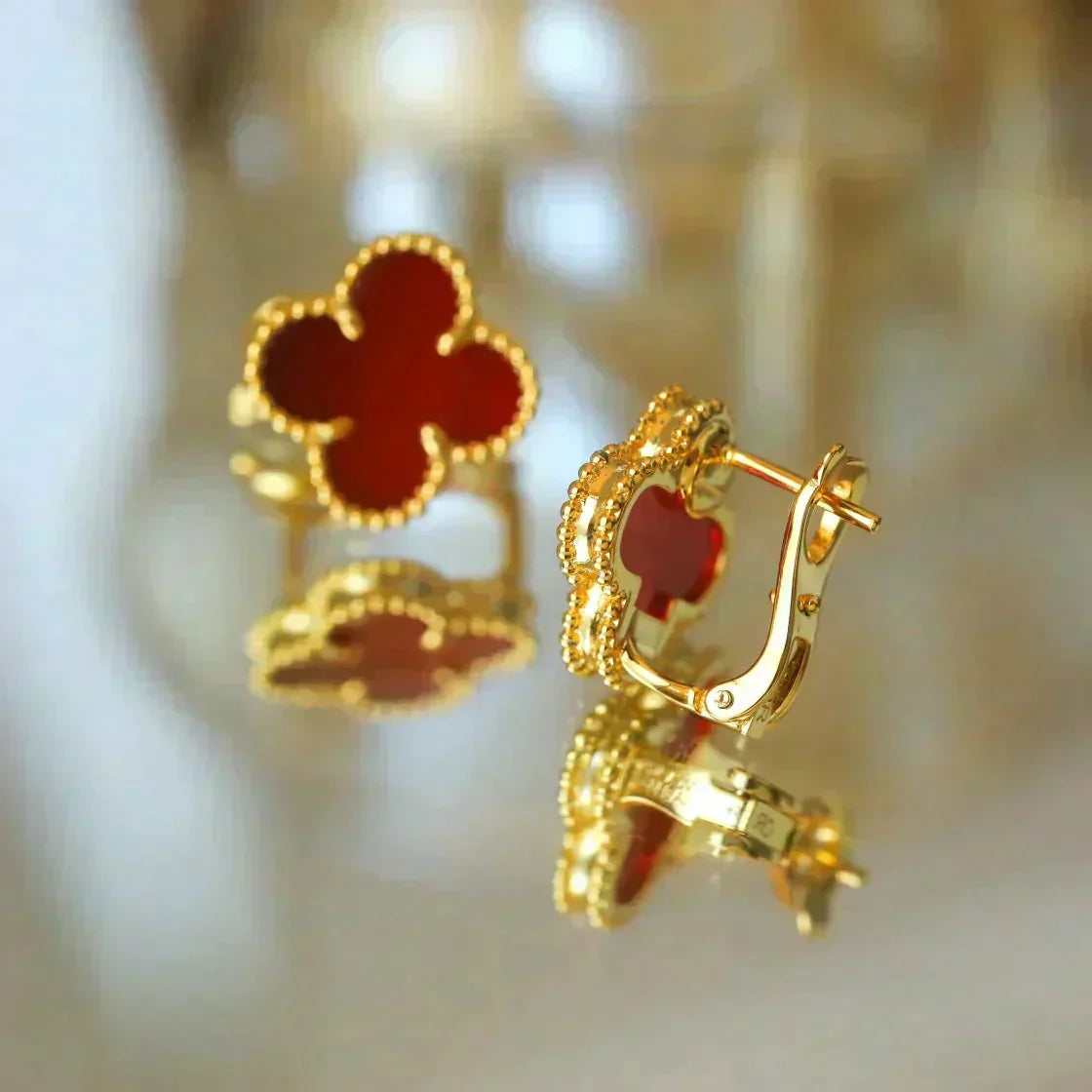 [Resenly Jewelry]CLOVER MEDIUM 1 MOTIFS CARNELIAN  EARRINGS
