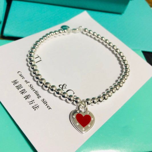 [Resenly Jewelry]LOVE TIFFANY RED HEART TAG BEAD BRACELET