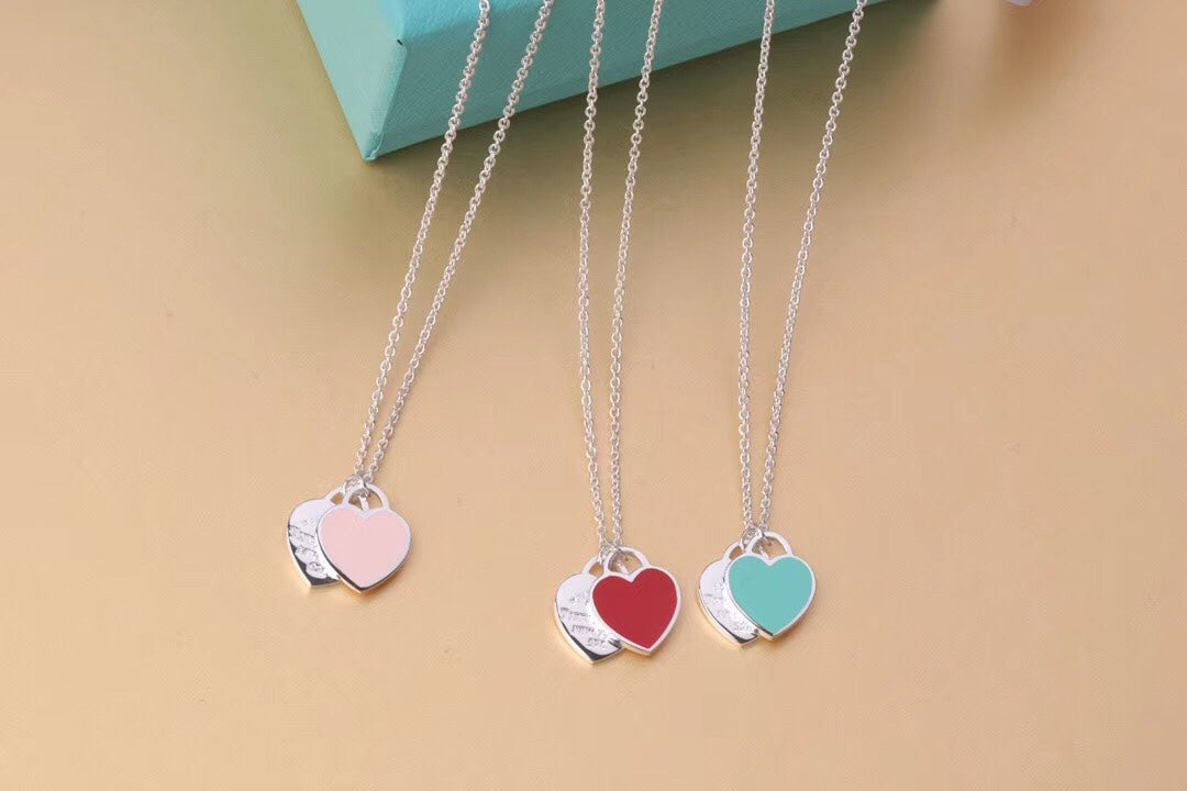 [Resenly Jewelry]ダブルハートタグペンダント シルバーミニネックレス