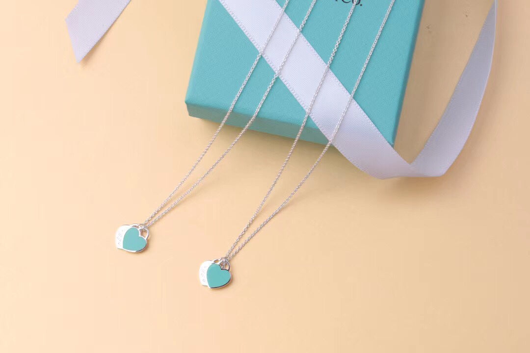 [Resenly Jewelry]ダブルハートタグペンダント シルバーミニネックレス