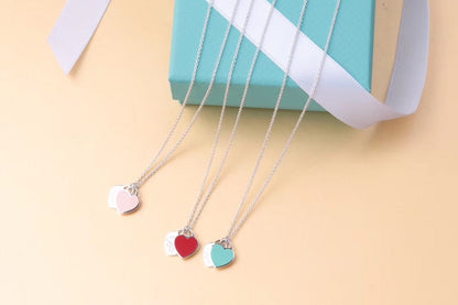 [Resenly Jewelry]ダブルハートタグペンダント シルバーミニネックレス