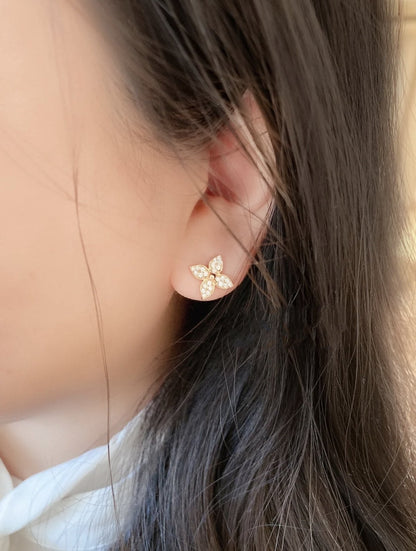 [Resenly Jewelry]STAR BLOSSOM STUD EARRINGS PINK GOLD DIAMONDS