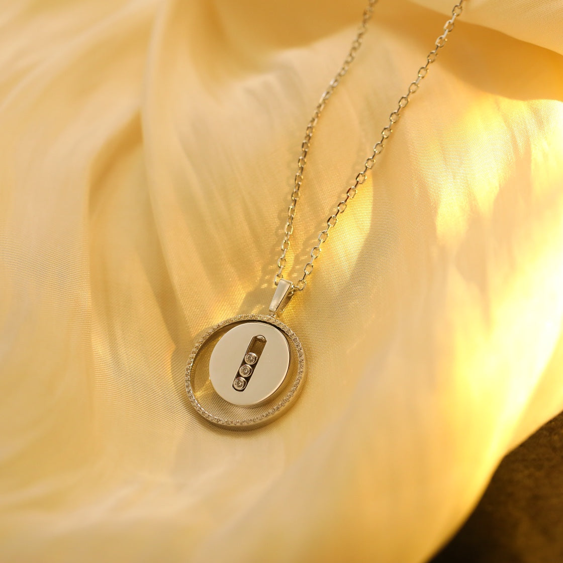 [Resenly Jewelry]LUCKY MOVE MM SILVER DIAMOND NECKLACE