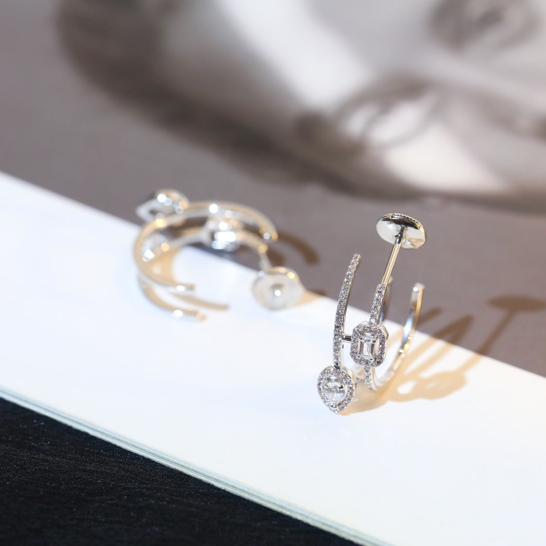 [Resenly Jewelry] マイ ツイン 2 ラング ダイヤモンド ピアス (シルバー)