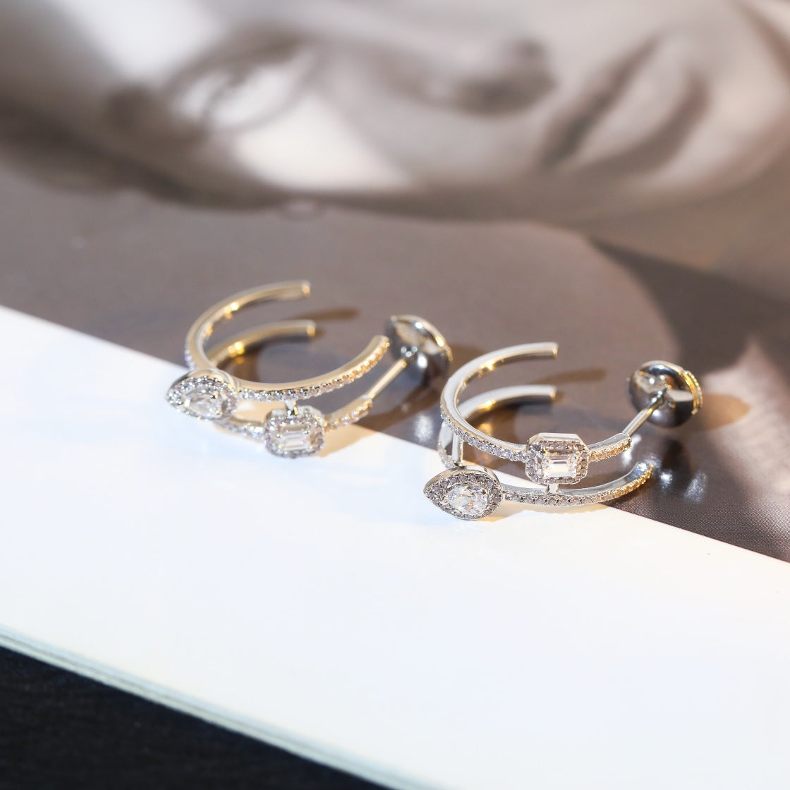 [Resenly Jewelry] マイ ツイン 2 ラング ダイヤモンド ピアス (シルバー)