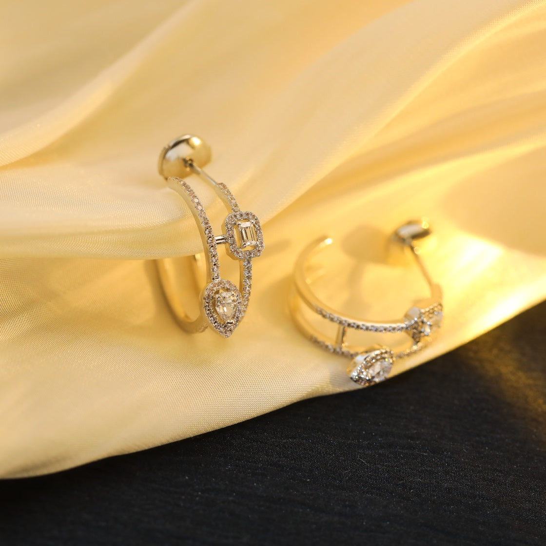 [Resenly Jewelry] マイ ツイン 2 ラング ダイヤモンド ピアス (シルバー)