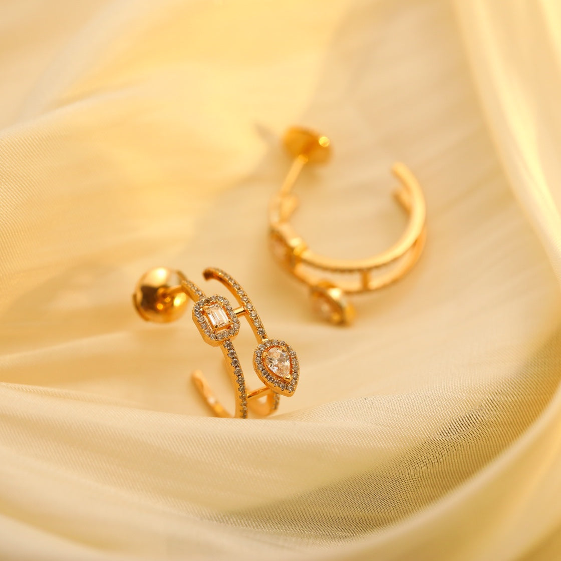[Resenly Jewelry] マイ ツイン 2 ラング ダイヤモンド ピアス (シルバー)