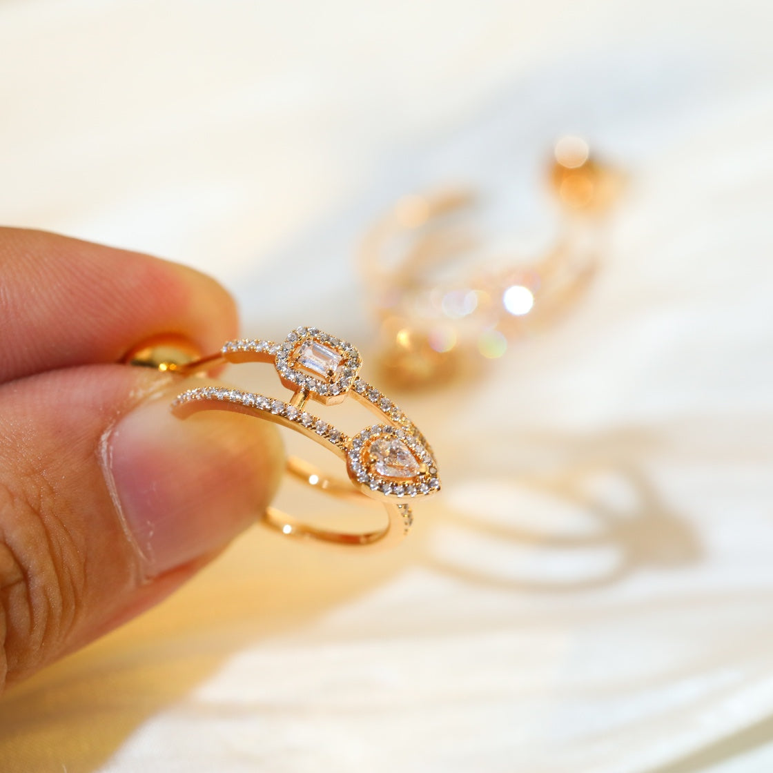 [Resenly Jewelry] マイ ツイン 2 ラング ダイヤモンド ピアス (シルバー)