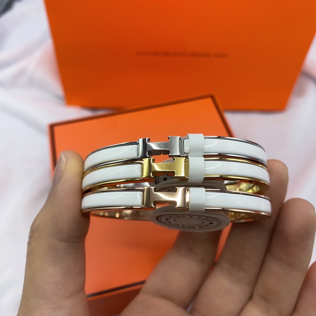 [Resenly Jewelry]クラシック HM クリック ホワイト 8MM エナメルブレスレット