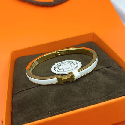 [Resenly Jewelry]クラシック HM クリック ホワイト 8MM エナメルブレスレット