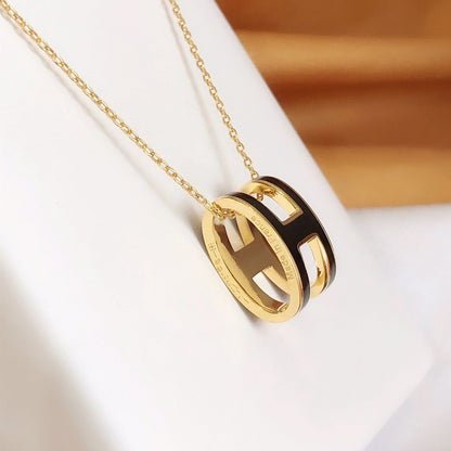 [Resenly Jewelry]HM CLIC BLACK ENAMEL GOLD NECKLACE