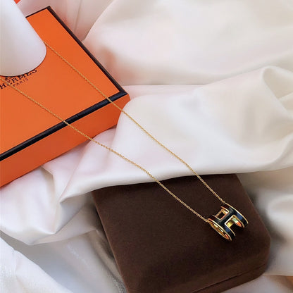 [Resenly Jewelry]HM CLIC BLACK ENAMEL GOLD NECKLACE