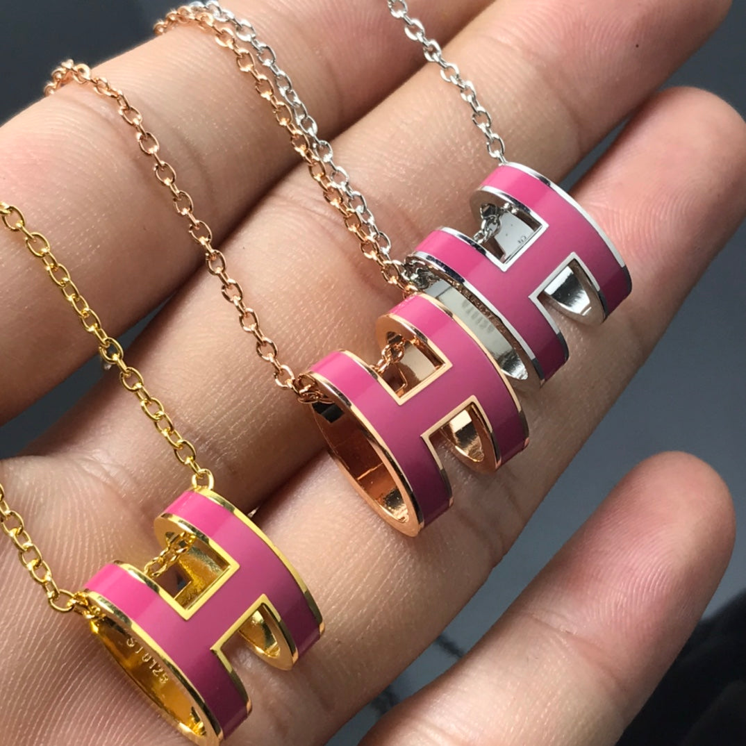 [Resenly Jewelry]H NECKLACE PINK