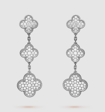 [Resenly Jewelry] クローバー 3モチーフ ダイヤモンド シルバー ドロップピアス
