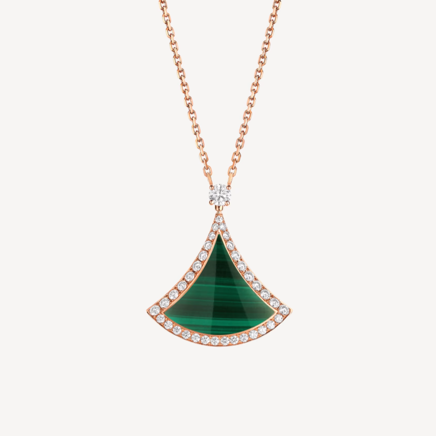 [Resenly Jewelry]DREAM MALACHITE DIAMOND PAVED PINK GOLD NECKLACE