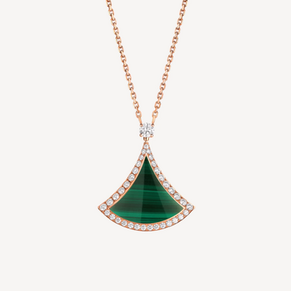 [Resenly Jewelry]DREAM MALACHITE DIAMOND PAVED PINK GOLD NECKLACE