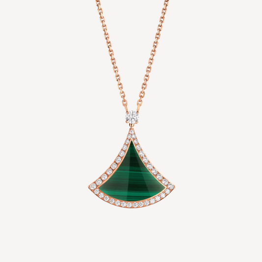 [Resenly Jewelry]DREAM MALACHITE DIAMOND PAVED PINK GOLD NECKLACE