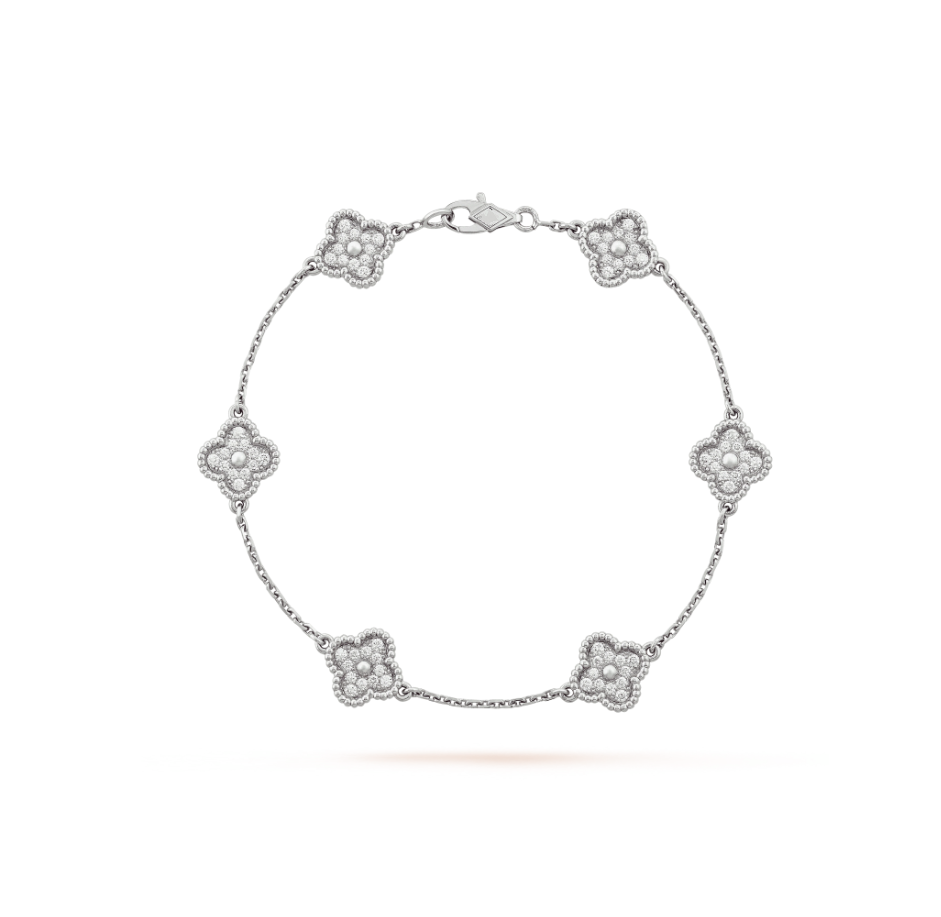 [Resenly Jewelry]CLOVER 6 MOTIF SILVER DIAMOND BRACELET