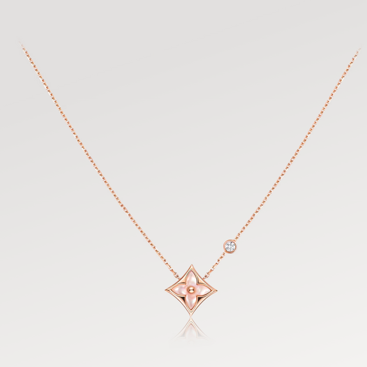 [Resenly Jewelry]STAR PINK MOP 1 DIAMOND PINK GOLD NECKLACE