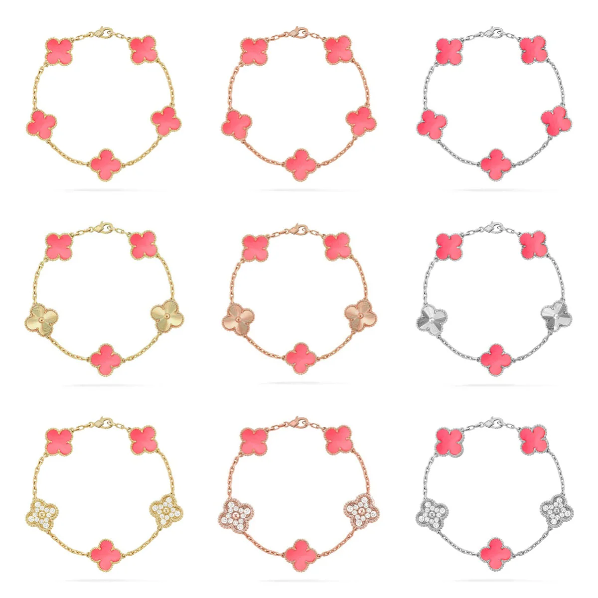 [Resenly Jewelry] クローバー 5モチーフ ピンクMOP ブレスレットコレクション