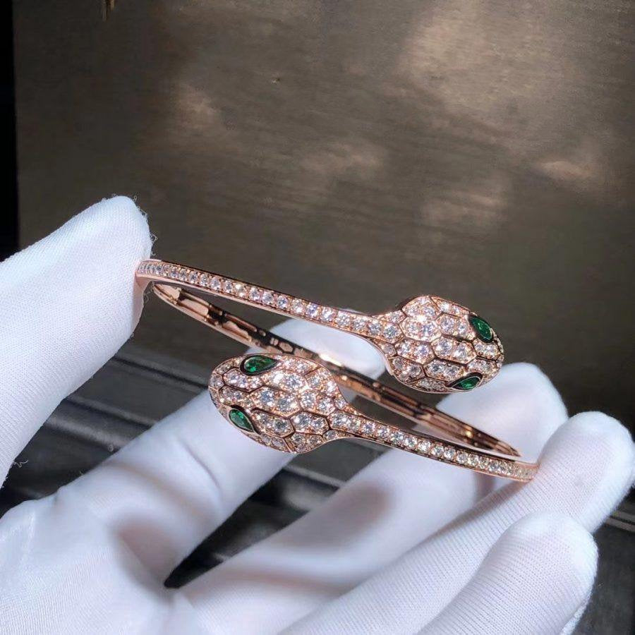 [Resenly Jewelry]セルペンティ ブレスレット ピンクゴールド マラカイト ダイヤモンド ダブルスネーク