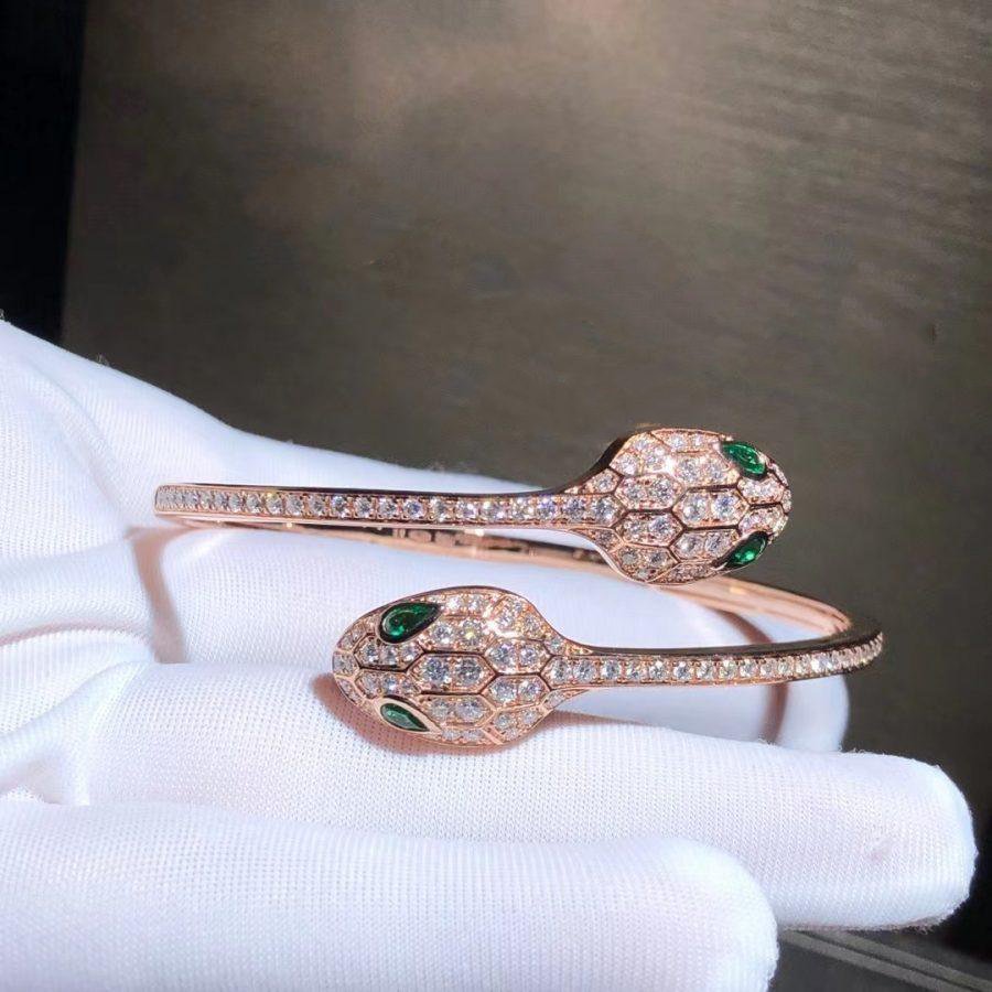 [Resenly Jewelry]セルペンティ ブレスレット ピンクゴールド マラカイト ダイヤモンド ダブルスネーク