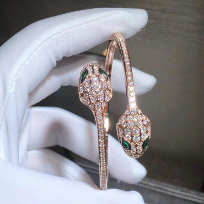 [Resenly Jewelry]セルペンティ ブレスレット ピンクゴールド マラカイト ダイヤモンド ダブルスネーク
