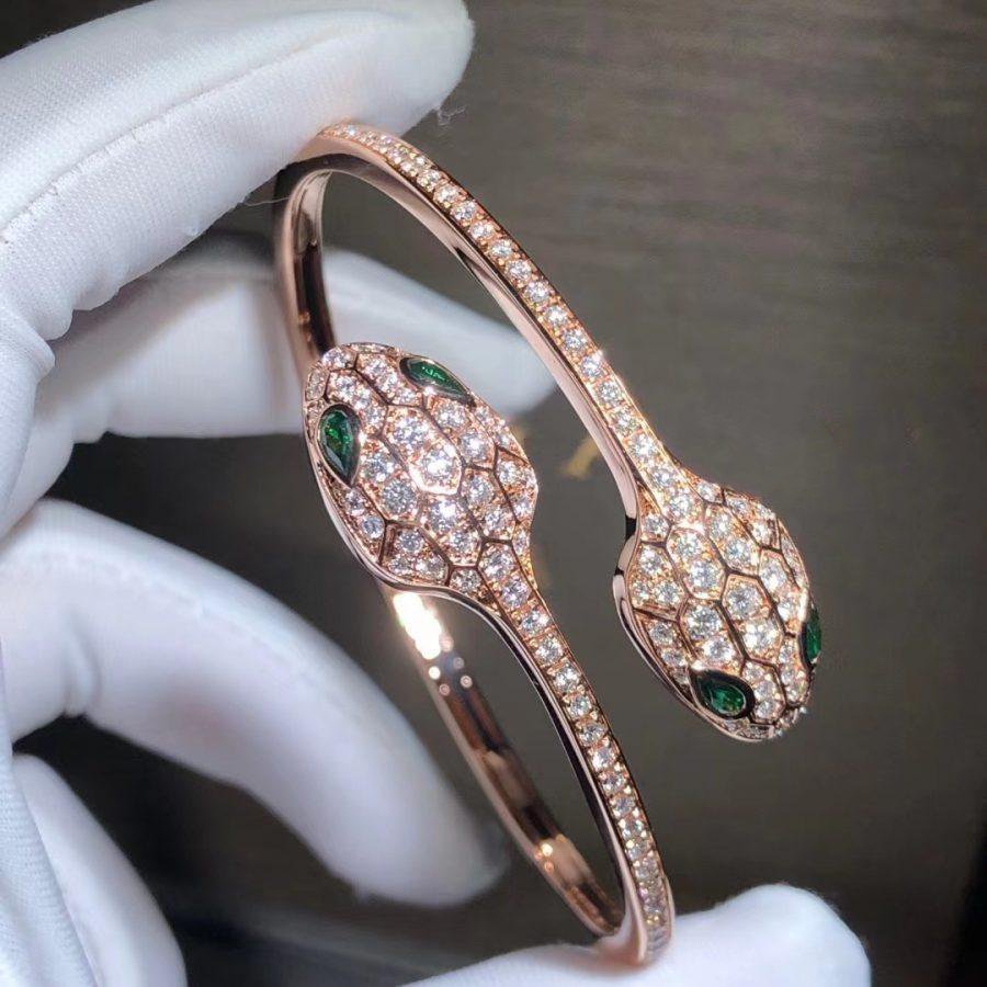 [Resenly Jewelry]セルペンティ ブレスレット ピンクゴールド マラカイト ダイヤモンド ダブルスネーク